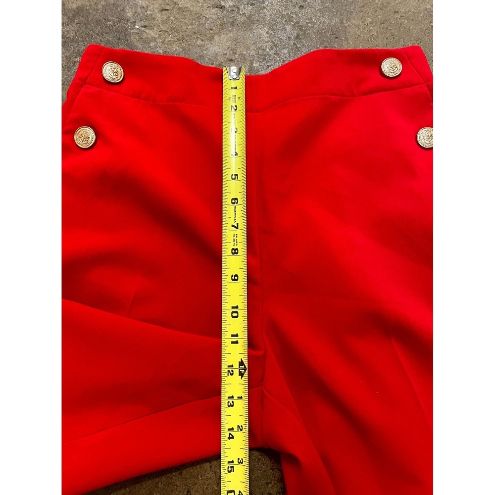 Zara Tailored Pants Womens L Red Stretch Elastic Waist Button Details Straight - Picture 13 of 16
